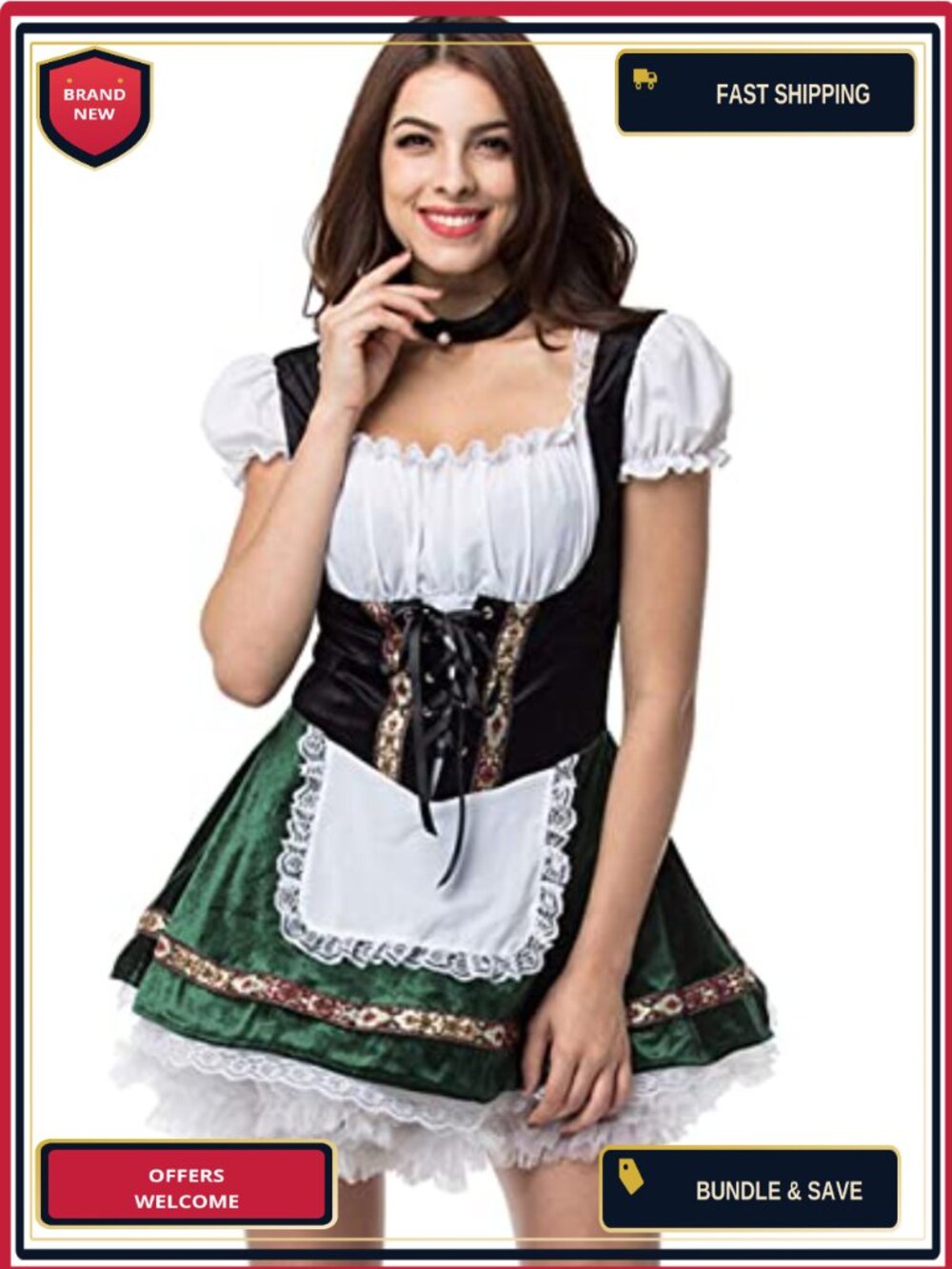 Women Oktoberfest Dirndl Dress Bavarian Beer Maid Costume Set